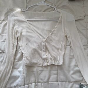 ALO Yoga Cream Button-Down Ribbed Top